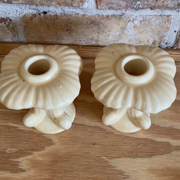 Vintage Yellow Cream mushroom matching candle sticks 4 x 3 - Picture 2 of 4